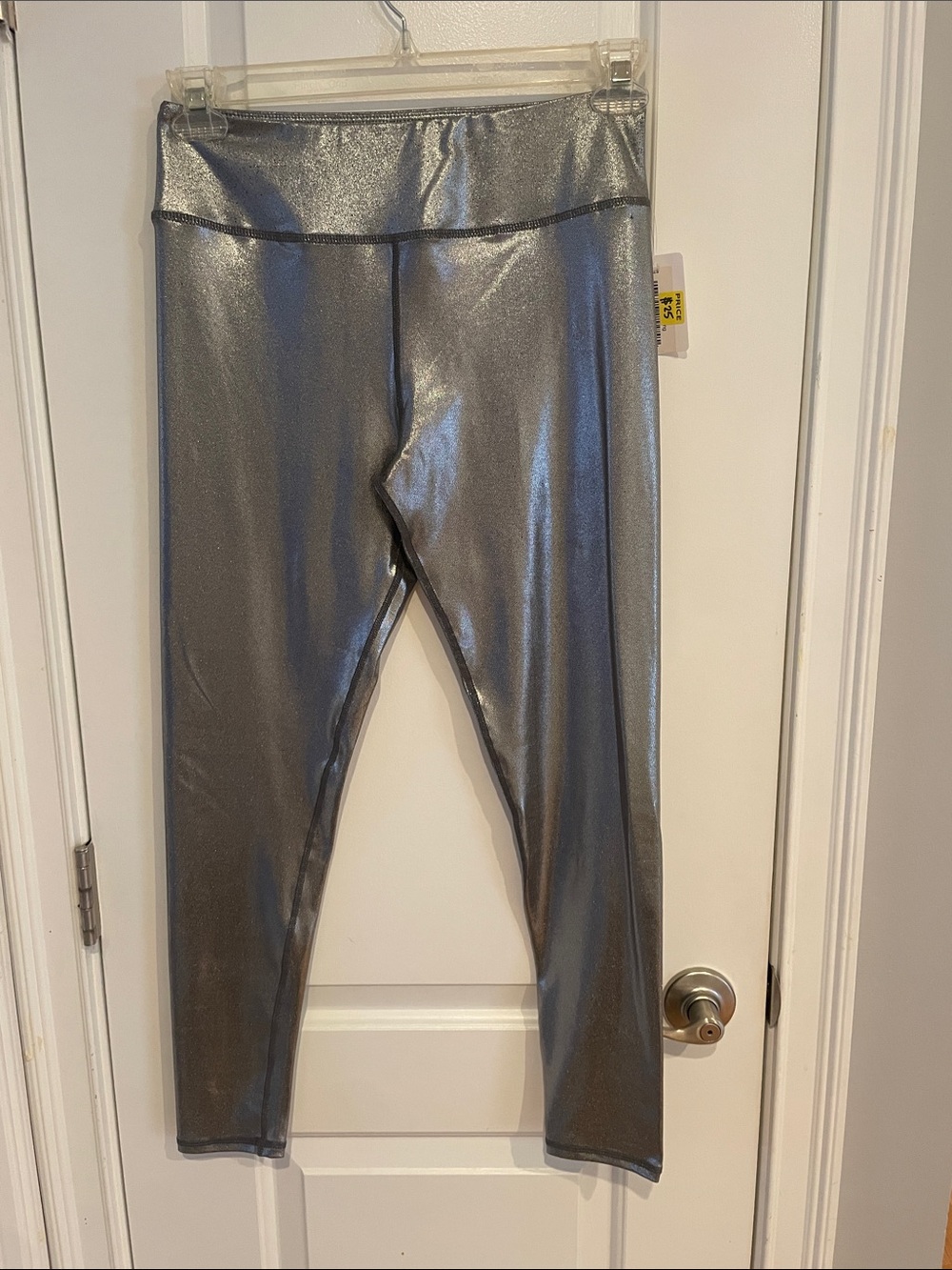 Women’s  Metallic Silver Leggings - Shiny Active Bottoms